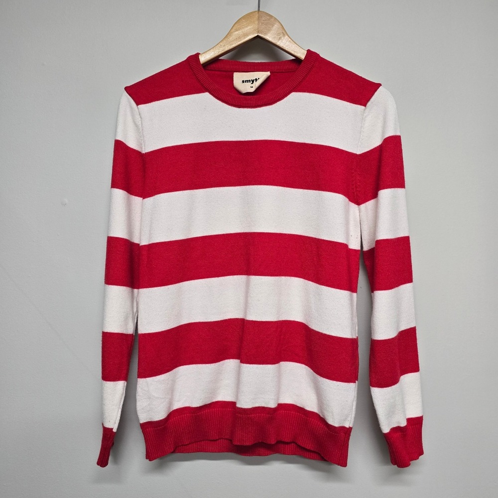 Smyth Striped Sweater Womens Medium Red White Crewneck Nautical Preppy Parisian